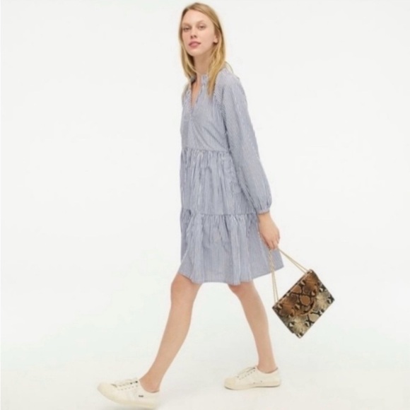 J. Crew Tiered Blue and White Striped Dress NWT - Picture 2 of 7